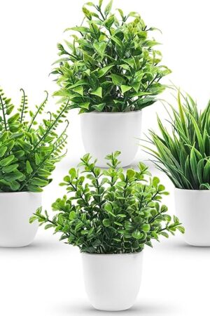 Der Rose 4 Pack Fake Plants Small Artificial Faux Potted Plants for Living Room Home Office Farmhouse Bathroom Kitchen Decor Indoor