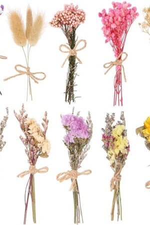 VAIPI 10 Pack Dried Flower Bouquets Various Dried Flower Combinations with Stem Mini Dried Embossing Natural Flower Bundles Artificial Flower Dried Floral Arrangement for Vase DIY Wedding Decor