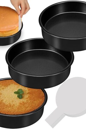 6 Inch Cake Pans Set of 3, Smash Cake Pans with 100PCS Parchment Paper for Layer Cakes, No-Stick Round Cake Pan Sets for Baking, Durable Baking Pan Set for Christmas Birthday, Dishwasher Safe
