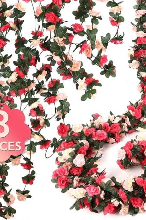 8 Pcs 65.6FT Flower Garland,Rose Garland,PinkFlower Vines for Decoration, Wedding, Garden, Wall Decoration,Backdrop,Bedroom,Birthday Party