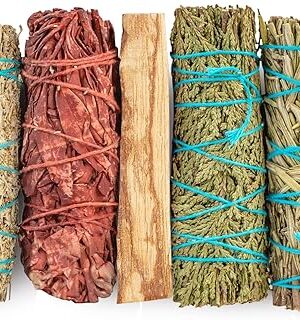 7 Sage Smudge Kit with Blue Sage, 7 Chakra White Sage, Cedar, Dragon's Blood, Rosemary, Yerba Santa, Palo Santo | Salvia Blanca para Limpiar Sustainably Sourced