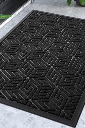 Yimobra Front Door Mat 17x29.5 Natural Rubber Indoor Outdoor Black