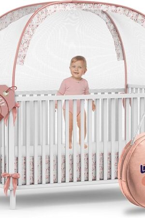 Crib Tent to Keep Baby from Climbing Out – Pop Up Crib Net Canopy with Strong Breathable Mesh, Double Auto-Lock Zippers & Durable Frame – Easy Install Baby Safety Cover for Standard Cribs