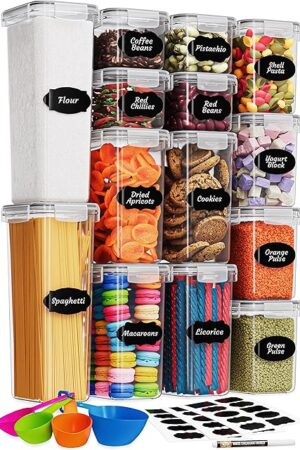 Chef's Path Kitchen Storage Box – Set of 14 Airtight Food Containers – Kitchen and Pantry Organisation – BPA-Free Plastic Food Storage Box – Labels, Marker and Spoons