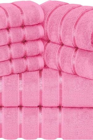 8 Piece Luxury Towel Set Ring Spun Cotton Viscose Stripe Towels 2 Bath 2 Hand 4 Wash Cloths