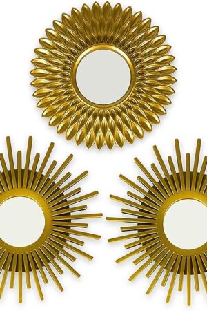 BONNYCO Gold Mirrors for Wall Pack of 3 Round Wall Mirrors Bedroom Room and Home Decor | Espejos Decorativos de Pared Sala Dormitorio | Modern Minimalist Decor Vintage and Chic Gifts for Women Mums