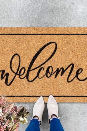 Welcome Mat Natural Coir Door Mat Rustic Brown Welcome Floor Mat with Black Border Thick Doormat Non-Slip Entrance Door Rugs for Front Door Entry Indoor Outdoor Decor, 16.5 x 29 Inch