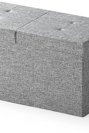 30" Storage Ottoman with SMART LIFT Top, Upholstered Tufted Bench, Foot Rest, Light Grey