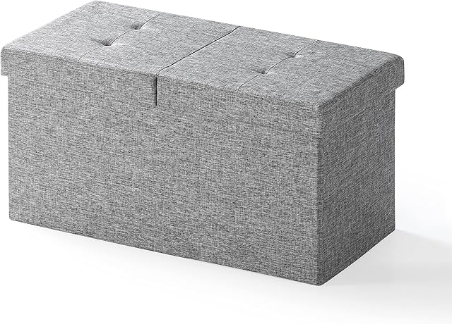 30" Storage Ottoman with SMART LIFT Top, Upholstered Tufted Bench, Foot Rest, Light Grey