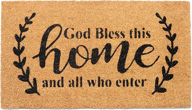 Welcome Doormats Natural Coco Coir Mats Indoor Outdoor Mats God Bless This Home Print Beige & Black 30"x17"