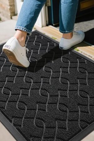 Yimobra Outdoor Mats for Front Door, All-Season Waterproof Door Mat Outside Entrance, All Weather Non-Slip Doormat, Stain and Fade Resistant, Easy Clean Patio Porch Indoor Entryway Mat, 29.5x17, Black