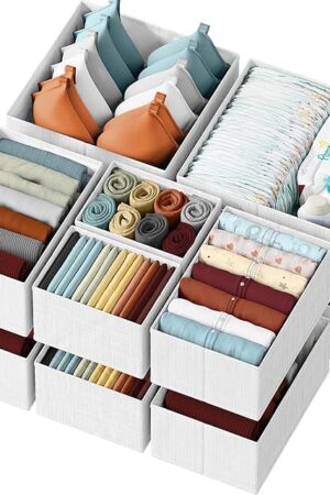 Drawer Organizer Clothes Set of 12 White-Grey - Dresser Organizer For Nursery, Bedroom, Closet - Perfect Baby Clothes Organizer and Storage & General Nursery Organization or Dresser Drawer Organizers