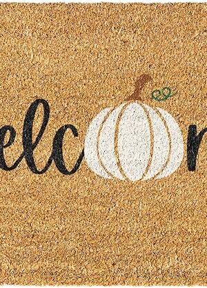 Welcome Doormat for Fall and Thanksgiving - Coir Front Door Mat With Pumpkin Design for Autumn Decorations