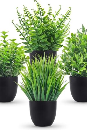 Der Rose Fake Plants 4 Packs Artificial Plants Small Faux Plants Black Bathroom Accessories for Halloween Bathroom Home Kitchen Coffee Table Office Desk Decor Indoor