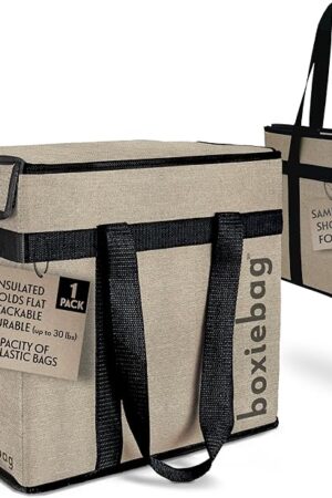 Collapsible Reuseable Insulated Grocery Bag - Stackable Heavy Duty Grocery Tote - (1 Pack) 2 Year Warranty.