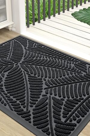 Colorxy Waterproof Doormat, Sturdy Natural Rubber Front Indoor Mat, Non Slip Low Profile Indoor Outdoor Door Mats, Stain and Fade Resistant Floor Mat, Easy Clean Patio Entrance Mat, 30''x17'', Black