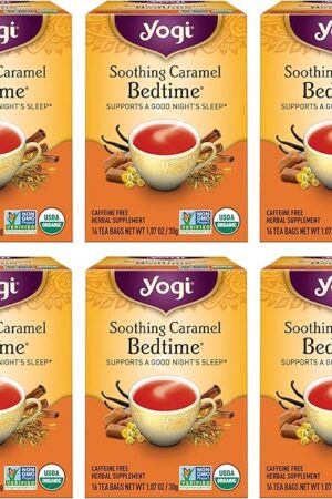 Yogi Tea Soothing Caramel Bedtime Tea - 16 Tea Bags per Pack (6 Packs) - Calming Sleep Tea - Supports Good Sleep - Includes Chamomile Flower, Rooibos Leaf, Roasted Chicory Root & More