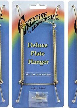 Creative Hobbies® Deluxe Plate Display Hangers, Spring Style - Assembled & Ready to Use - Holds 7 to 10 Inch Plates, Gold Wire Spring Type, Hanger Hooks & Nails Included - Pack of 3