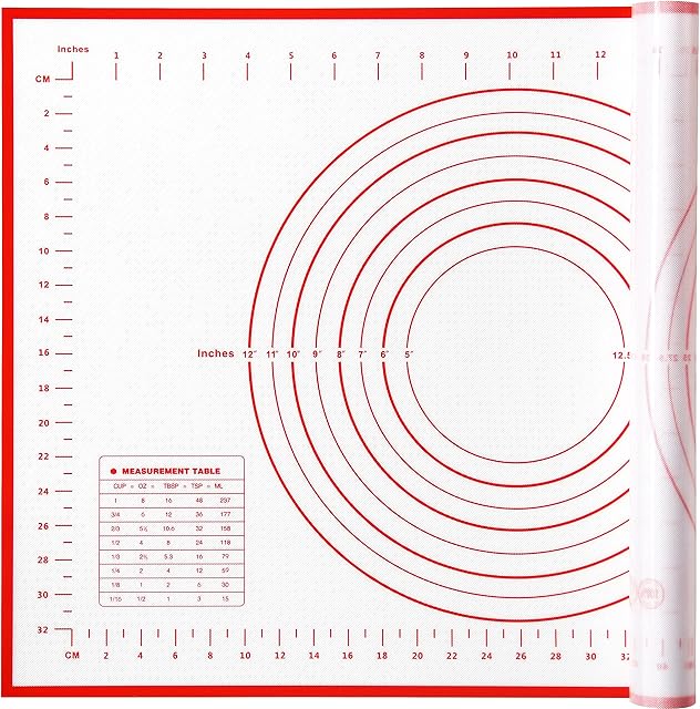 Yansumi silicone pastry non stick baking mat with measurement fondant mat with three sizes for silicone baking mat, counter mat, dough rolling mat,fondant/pie crust mat. (L,24"L x 16"W,Red)