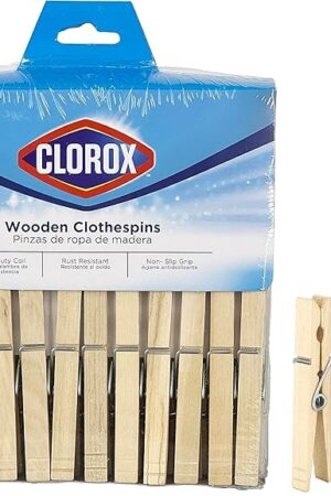 Clorox Wood Clothespins with Spring - Value Pack of 50 Clips, Rust Resistant with Heavy-Duty Coil for Line Drying Laundry, Chip Bags, and Crafts