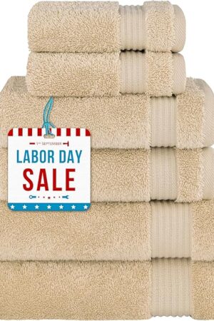 Cotton Paradise 6 Piece Towel Set, 100% Cotton Soft Absorbent Turkish Towels for Bathroom, 2 Bath Towels 2 Hand Towels 2 Washcloths, Beige Towel Set