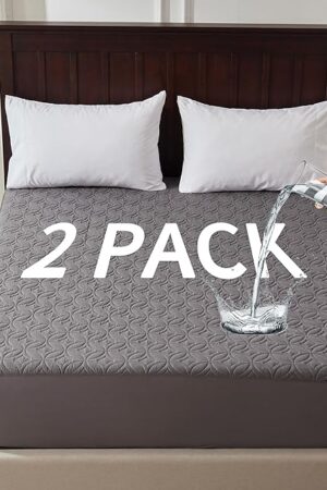 BEDLORE 2 Pack Waterproof Mattress Protector, Full Size Mattress Pad with Deep Pocket 6"-15" Depth, Soft Breathable Bed Mattress Cover for Bedroom, College Dorm (Gray)
