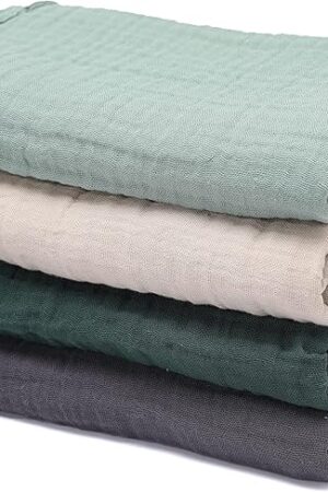Baby Muslin Swaddle Blankets for Boys and Girls,4-Pack Breathable and Skin-Friendly,Wrap Soft Silky Cotton Muslin Swaddle Blankets/Atrovirens/Green/Apricot White/Grey…