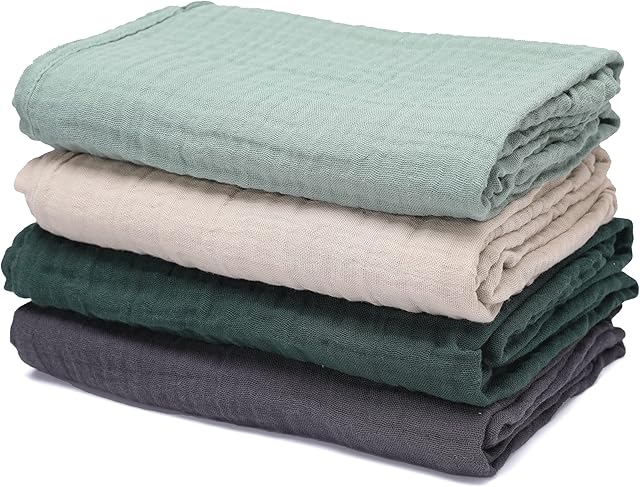 Baby Muslin Swaddle Blankets for Boys and Girls,4-Pack Breathable and Skin-Friendly,Wrap Soft Silky Cotton Muslin Swaddle Blankets/Atrovirens/Green/Apricot White/Grey…