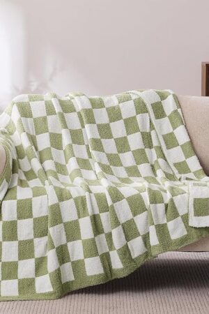 Checkered Throw Blanket Sage Green Knitted Plaid Blanket 50x70 inches