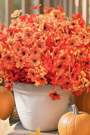 Der Rose 12 Bundles Faux Artificial Mums for Outdoors Fake Fall Flowers Plants Fall Decoration UV Resistant for Outside Home Porch Patio Garden Decor（Orange）