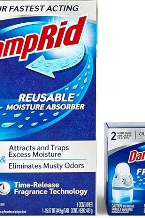 Damp Rid Drop Starter Kit with 1 Fresh Scent Moisture Absorbing Tab Odor Eliminator for Fresher, Cleaner Air, 15 Ounces. + 1 Free Fragrance Free Refill Pack(2 Tabs). Ilios Packaging.