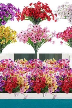 AGIRL 24 Bundles Artificial Flowers for Outdoor,No Fade Fake Plastic Flowers Faux Plants for Decoration Hanging Planters Indoor Outside Garden Porch Window Box Home Wedding Farmhouse