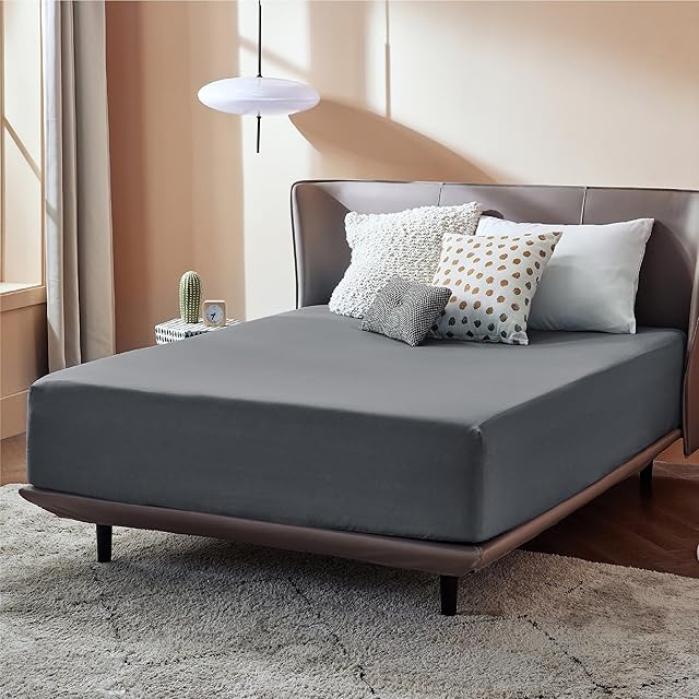 Bedsure Fitted Sheet Queen Size Brushed Microfiber Grey 1 Piece