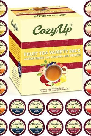 Cozy Up Iced Sweet Fruit Black Tea K-Cup Variety Pack, 36 Count - Compatible with Keurig Brewers, Includes Lemon, Tropical, Berry, Passion Fruit, Apple & Peach Flavors - Single Serve Pods for Brew Over Ice
