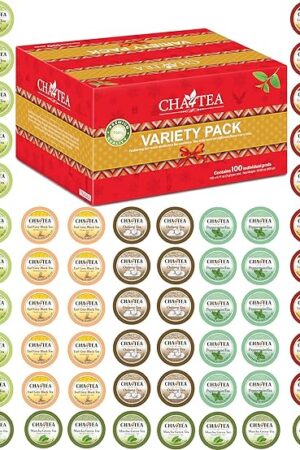 Cha4TEA 100-Count Variety Pack Tea, Compatible with Keurig Brewers | Includes Green, Black, Jasmine, Earl Grey, English Breakfast | Oolong, Peppermint, Matcha Green & 2 Seasonal Select Tea