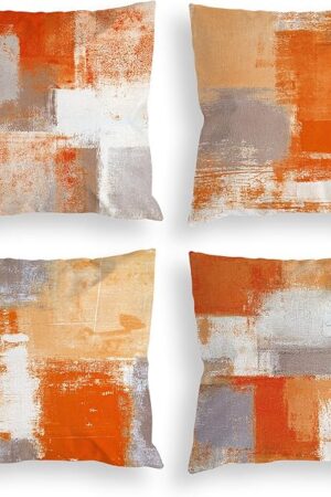 COLORPAPA Orange Grey Throw Pillow Covers 18x18 Set of 4 Decorative Cushion Cover Beige Abstract Art Painting Pillowcase for Sofa Bedroom Living Room Décor