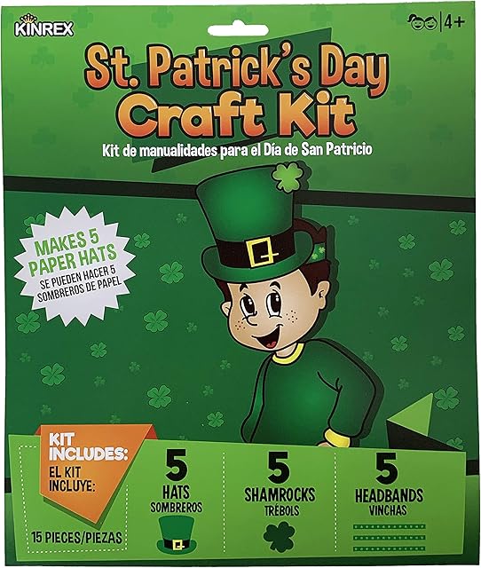The KINREX St Patricks Day Crafts for Kids – DIY Headband Paper Hat Craft Kits for Toddlers, Classroom Activity Art Projects for Saint Patrick Decoration, Makes 5 Hats & 5 Shamrocks, 15 Pieces Total