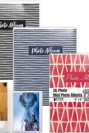 Better Office Products 36 Photo Mini Photo Album, 4 x 6 Inch, Pack of 12, Flexible Cover with Removable Decorative Inserts, Clear View Front Cover, 12 Pack