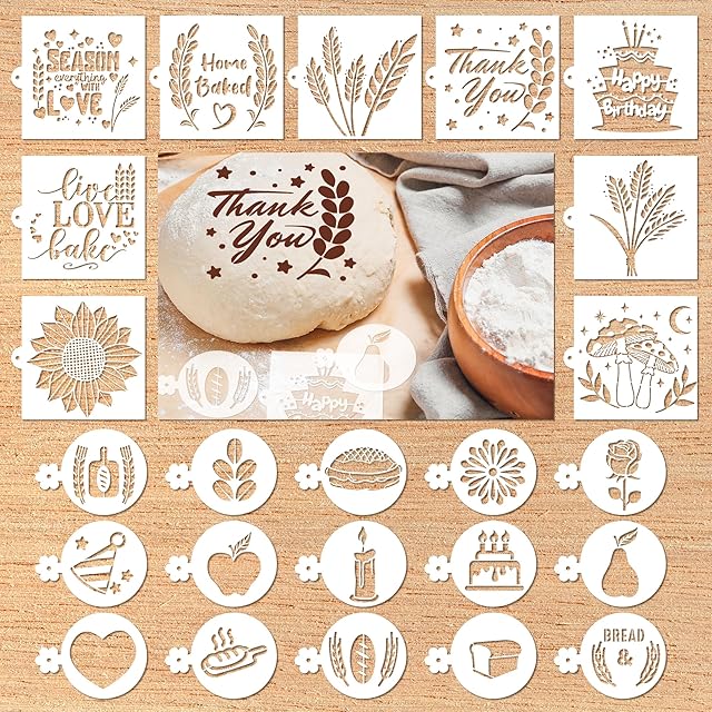 Bread Stencils for Sourdough - 24 Pcs Bread Stencils for Baking, Sourdough Bread Baking Tools, Gifts for Sourdough Bakers, Bread Making Accessories, Pie Cake Cookie Baking Stencils Template
