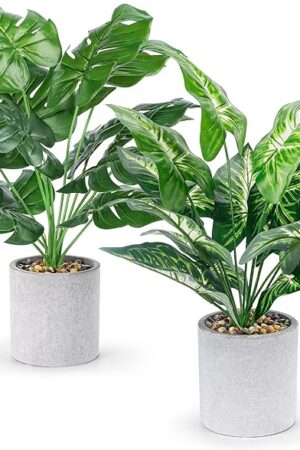 2pcs Fake Plants 16" Faux Plants Artificial Tropical Plants Indoor for Home Office Desk Kitchen Bathroom Table Shelf Decor