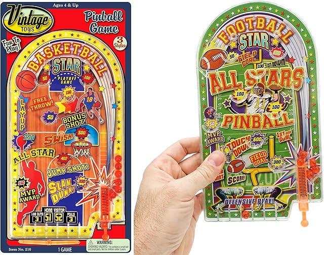 The JA-RU Handheld Pinball Games for Kids (1 Pack) Sports Themed Mini Pinball Machine for Kids Ages 4 & Up | Classic Retro Toys from The 70s | Party Favors & Bulk Prizes. 210-1
