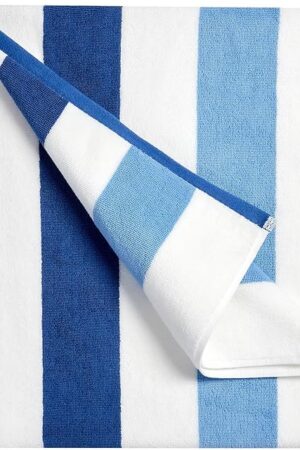 Cotton Oversized Beach Towel - Extra Large 40"X70" Plush Thick Pool Towel, XL Fluffy Blue Beach Towels Stripe Swimming Towel for Adults Mens Women (White Navy Blue)
