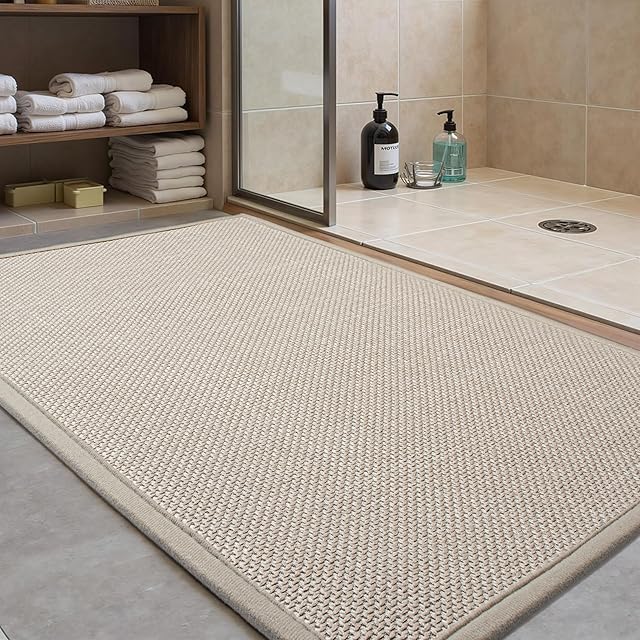 Bath Mat Bathroom Rugs Braided 17" x 24" Beige