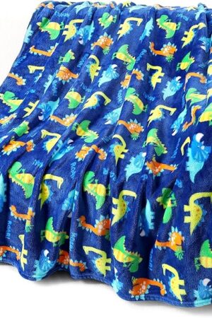 Warm Soft Toddler Fleece Blankets for Boys with Dinosaur Pattern Print - Cozy Fuzzy Plush Flannel Kids Throw Blanket for Daycare & School - 50x60 inches