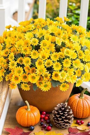 Daisy Artificial Flowers for Outdoors Fall Autumn Decoration, 6 Bundles Fake Mums Yellow Silk Flowers for Outside Look Real UV Resistant Faux Flowers Plants for Planter Front Door Home Indoor Porch