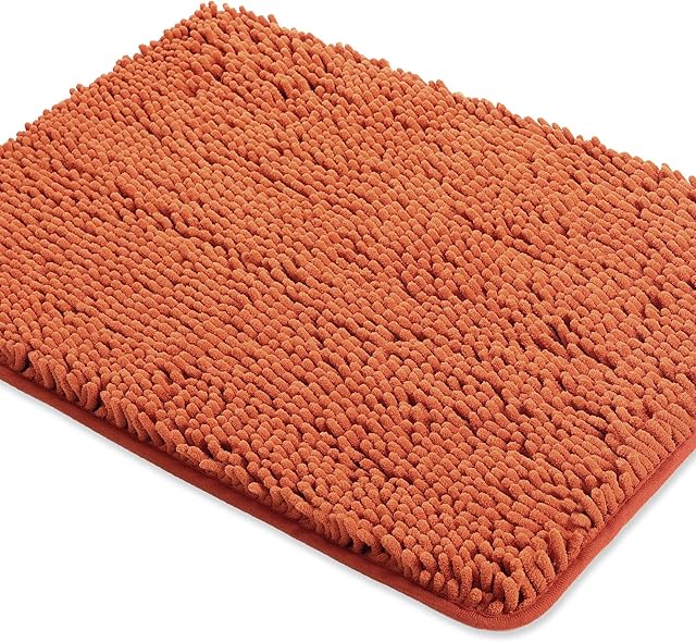 Yeaban Burnt Orange Bathroom Rugs – Thick Chenille Bath Mats | Absorbent and Washable Bath Rug Non-Slip, Plush and Soft Rugs for Bathroom, Kitchen, Shower, Sink - 17" x 24"