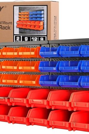 30-Bin Wall-Mounted Storage Rack System - Heavy-Duty Garage Tool Organizer for Screws, Nuts, Bolts, Nails, Beads, and Small Hardware Parts - Easy Installation and Customizable