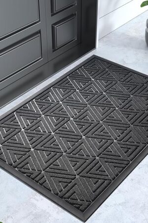 Yimobra Outdoor Mats for Front Door, Waterproof All-Weather Door Mat Outside Entrance, Heavy Duty Non-Slip Welcome Mat, Garage and Patio Indoor Entryway Doormat, Easy Clean, Black