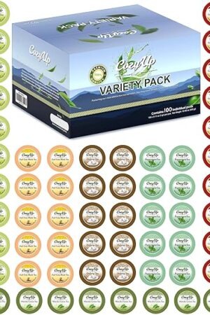 Cozy Up 100-Count Tea Variety Pack, Compatible with Keurig Brewers | Includes Green, Black, Jasmine, Earl Grey, English Breakfast | Oolong, Peppermint, Matcha Green & 2 Seasonal Select Tea