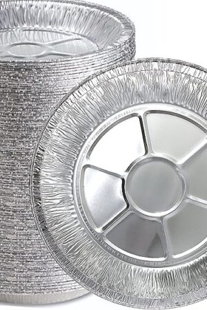 9" Aluminum Foil Pie Tins (25 Pack), Disposable Aluminum Pie Pans, Foil Pans for Baking, Cooking, Freezer Safe, Round Foil Pans, Foil Plates Perfect for Quiche, Tarts, Pies, & Takeout Spare Essentials